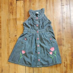 Gymboree Dress size 6 Chambray Denim Dress Cotton Back To School Embroidered